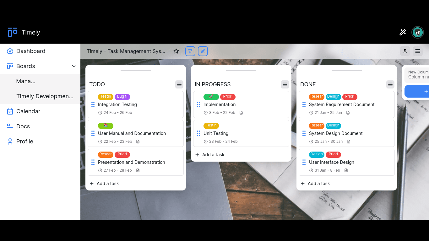 Screenshot of Timely